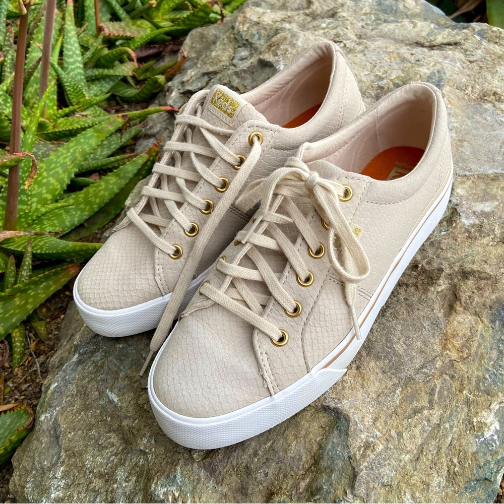 Sneakers KEDS Tan Lace-Up Snake Print Texture ⭐️Excellent Condition